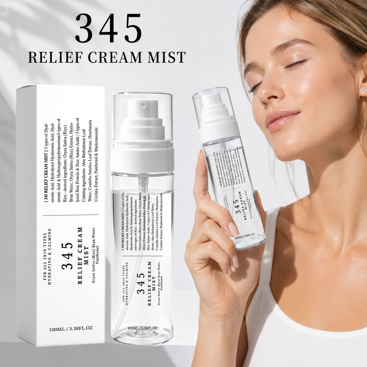 Korean Skincare Routine - 345 リリーフクリームミスト 韓国スキンケア 瞬間保湿 肌の乾燥・不快感を和らげる 抗酸化作用