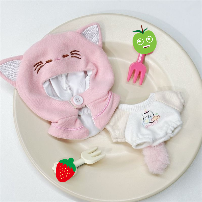 Korean Girls Lifestyle - 10 センチメートル綿人形猫耳しっぽぬいぐるみ動物の形の小さなマント衣装韓国アイドル人形服ドレスアップギフト女の子ファンのため